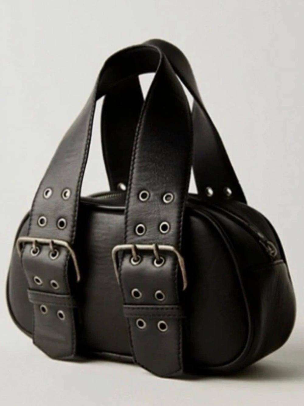 Free People Say Yes Luxe Leather Hand Bag Buckle straps black grunge moto